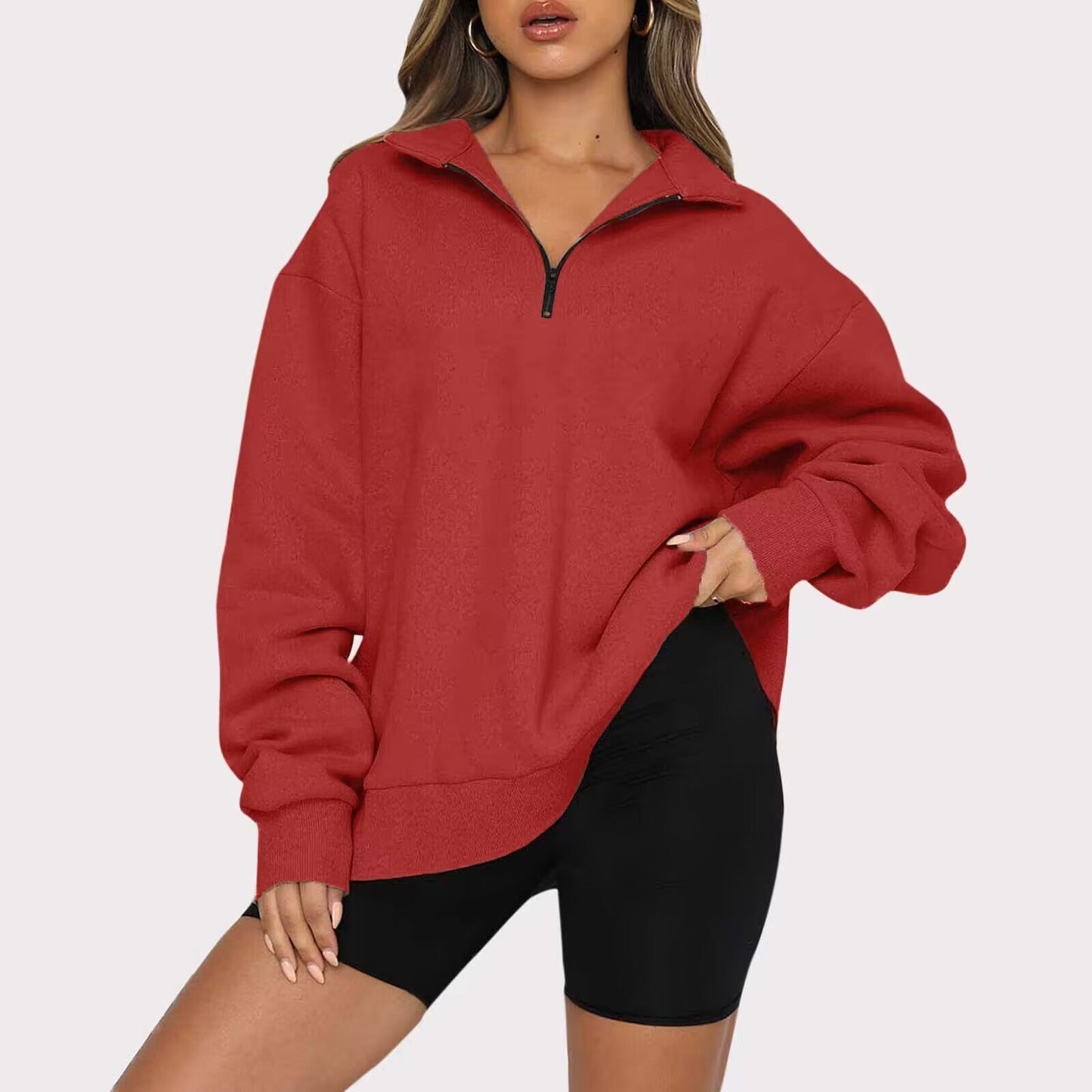 Lightweight Women Zip Sweatshirt - Oversized Pullover Casual