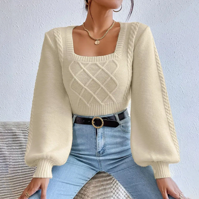 Soft Women's Square Collar Sweater - Cropped Knit Layering