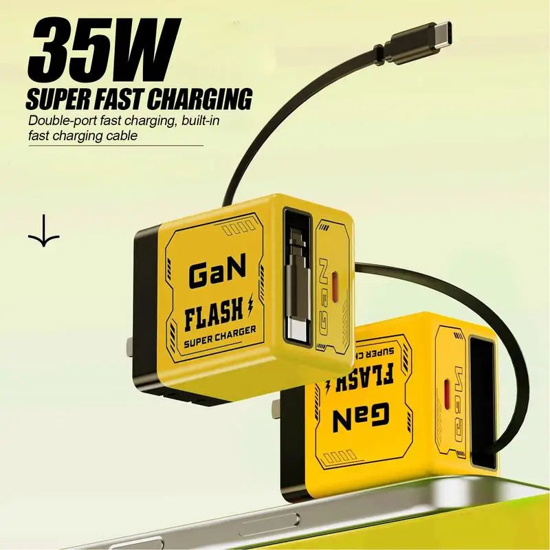 35W USB C Charger with Dual Ports, Fast Charging Technology, Retractable Type C Power Adapter for Mobile Devices and Tablets 5