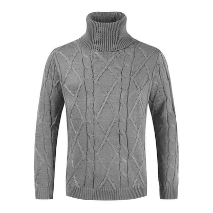Warm Cozy Men's Turtleneck Sweater - Loose Cable Knit
