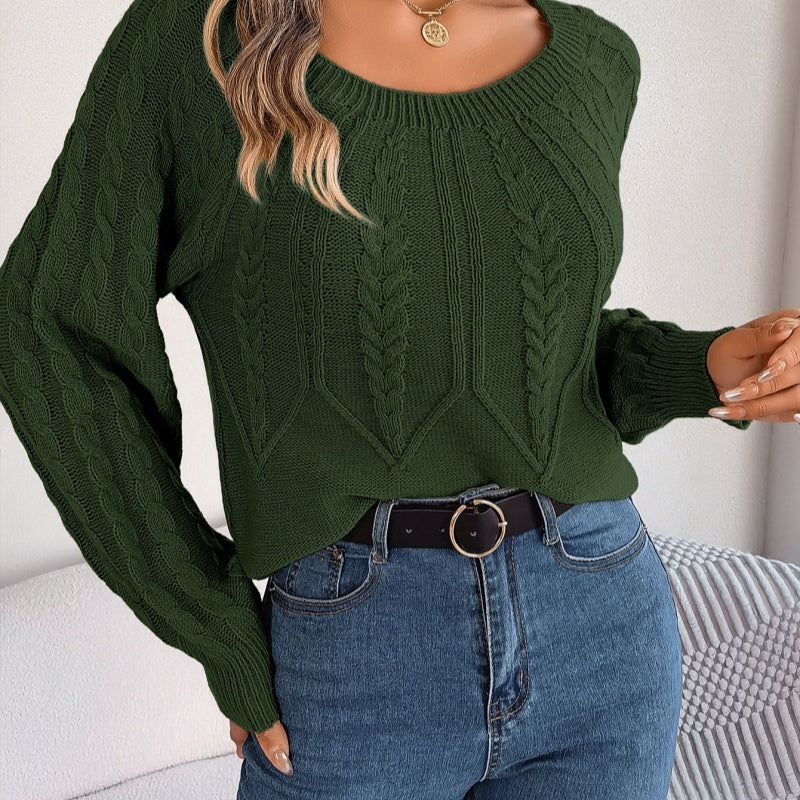 Soft Relaxed Womens Pullover Sweater - Boxy Cable Knit Fall