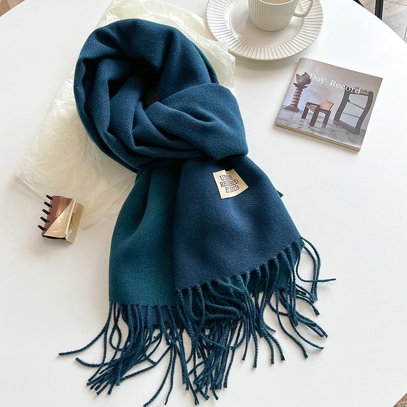 Warm Women Scarf - Reversible Fringed Cashmere Winter