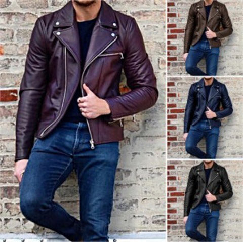 Flexible men's jacket - asymmetrical-zip, denim-polyester blend, casual city wear