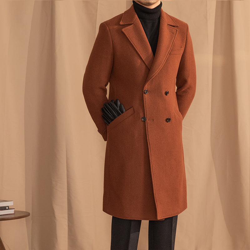 Warm Mens Overcoat - Double-Breasted Midlength Wool Winter