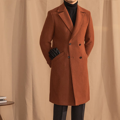Warm Mens Overcoat - Double-Breasted Midlength Wool Winter