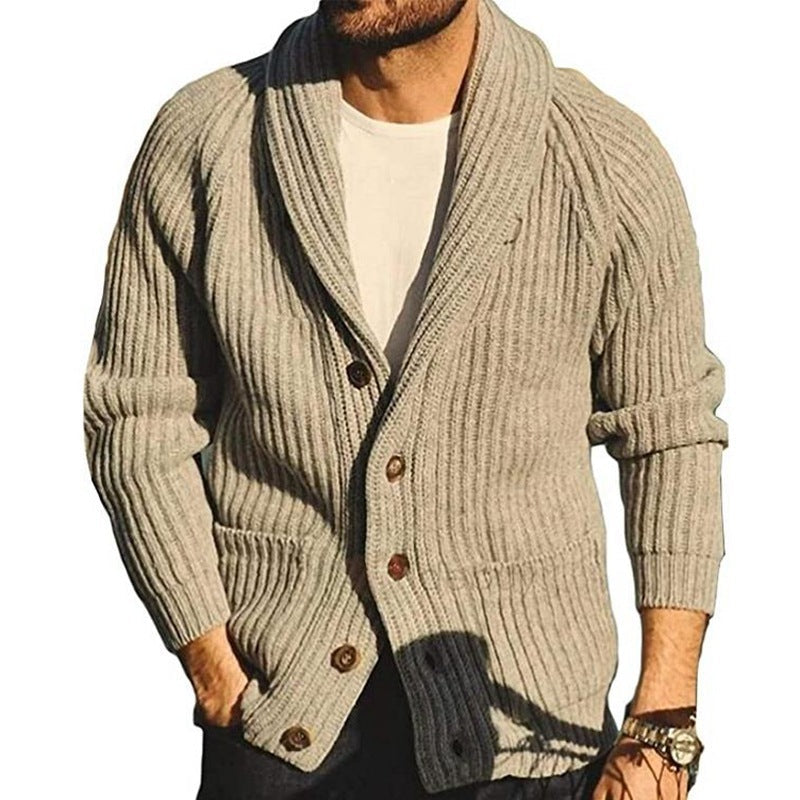 Weicher Herren-Strickjacke mit Schalkragen – Rippstrick, Frühling Herbst