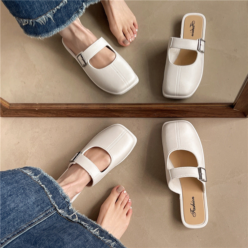 Soft women's slippers – French-style vintage closed-toe flat, PVC, everyday wear