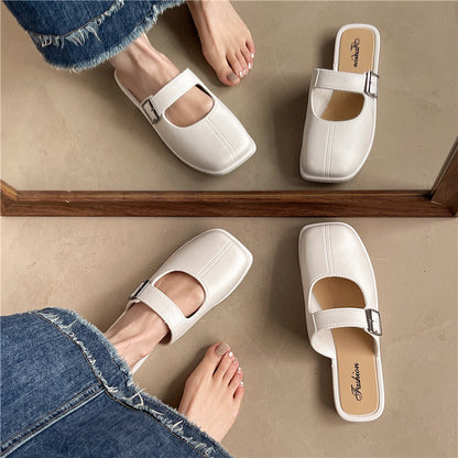 Soft women's slippers – French-style vintage closed-toe flat, PVC, everyday wear