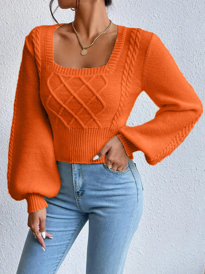 Soft Women's Square Collar Sweater - Cropped Knit Layering