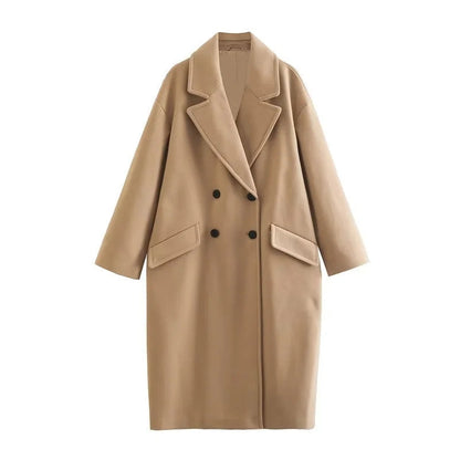 Oversized Women Coat - Double Breasted, Polyester, Citywear