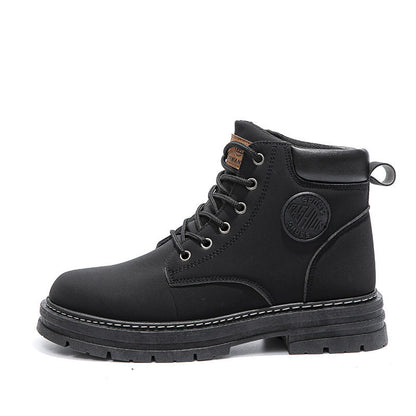Supportive Men Ankle Boots - Chunky Mid Heel Leather Winter