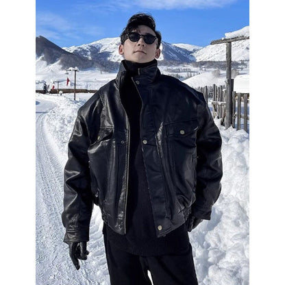 Warm Durable Men's Leather Jacket - Pilot Motorcycle Style, Horse Leather, Autumn And Winter