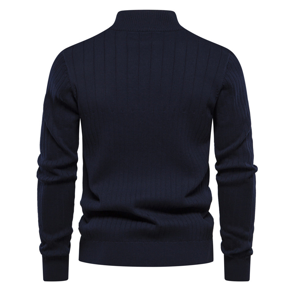 Atmungsaktiver Herren-Halbzip-Pullover – Gerippte Baumwolle, Herbst