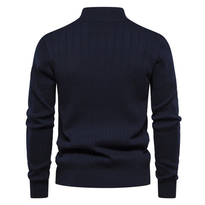 Atmungsaktiver Herren-Halbzip-Pullover – Gerippte Baumwolle, Herbst