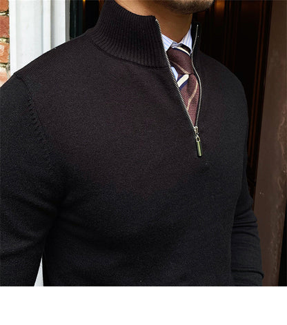 Fitted Men’s Half-Zip Sweater - Ribbed Knit, Smart Casual