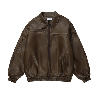 Chaqueta de motociclista desgastada y resistente para hombre - Cuero PU desgastado, uso diario casual