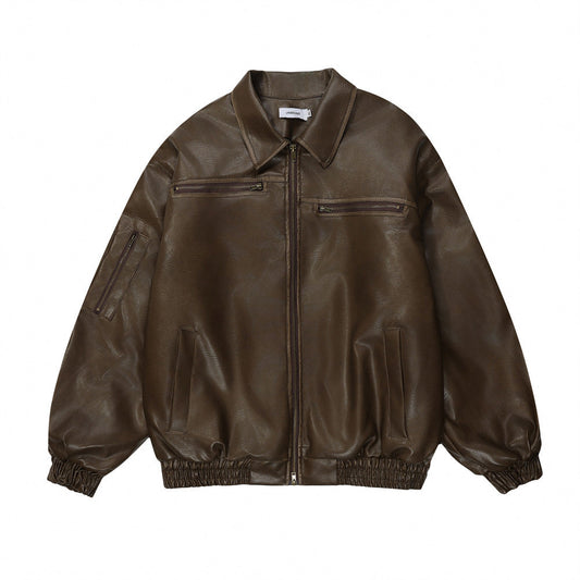 Soft Men's Rugged Distressed Biker Jacket - Distressed PU Leather, Casual Daily Wear