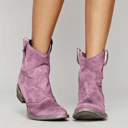 Soft Women's Ankle Boots - Western Curve, Suede, Casual