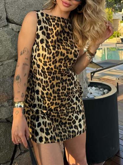 Leopard Print Mini Dress for Women - Stylish Summer Dress with Flattering Fit for Casual and Festive Occasions-1