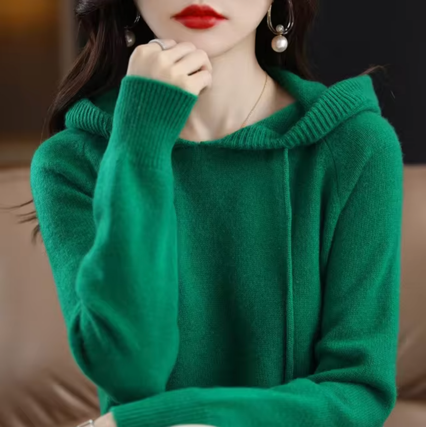 Warm Cozy Womens Knit Hoodie - Relaxed Fit, Soft Knit