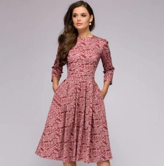 Variant image for Floral Print Midi Dress with Wide Skirt for Women's Summer and Formal Fashion-8