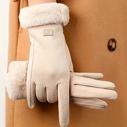 Windproof Women’s Plush Gloves - Slim Tailored, Suede