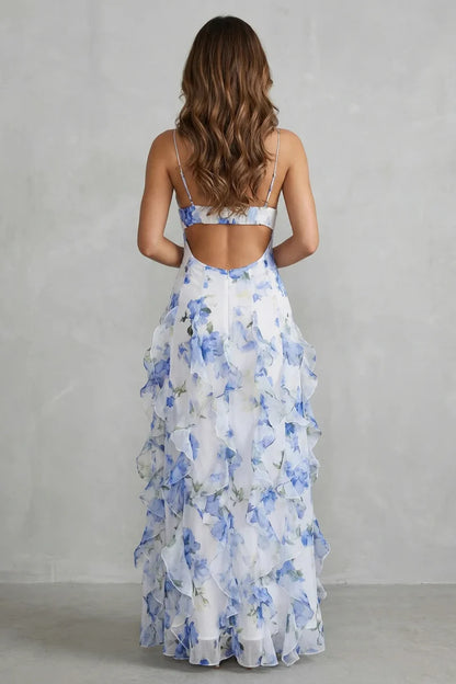 Lightweight Women's Dress – V-Neck, Spaghetti-Strap, Layered Organza Fairy-Skirt, For Spring And Summer Events