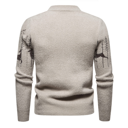 Warm Classic Men's Pullover - Crewneck Cotton Jacquard