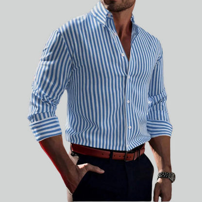 Men's Solid Color Striped Long Sleeve 3D Printed Casual Shirt - Comfortable Fashion Top