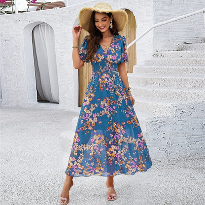 Floral Print Summer Dress for Women - Elegant Casual or Formal Wear, Lightweight Comfortable Fit, Knee-Length, Available in Multiple Colors-3