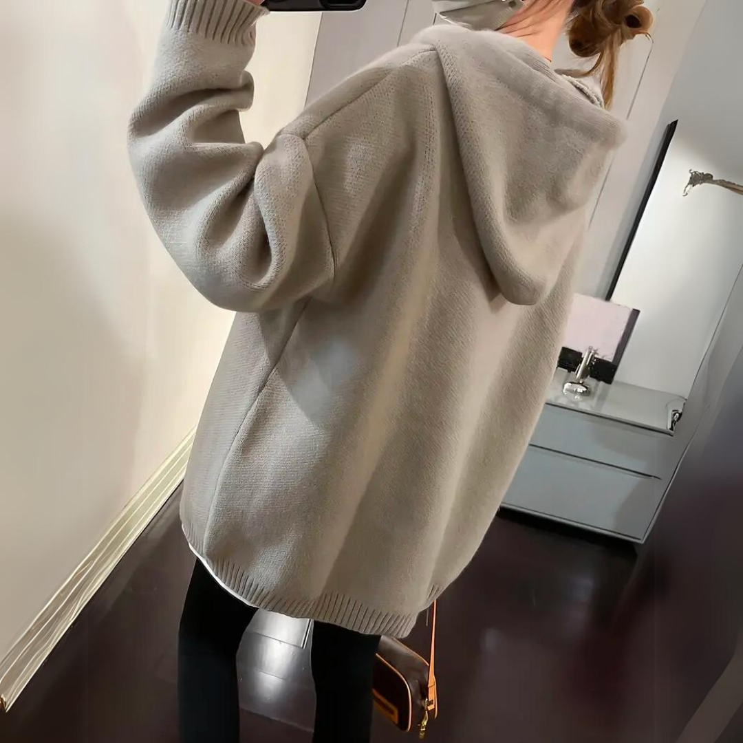 Oversized hyggelig damehoodie - boxy strik, afslappet tøj