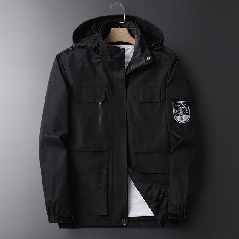 Waterproof Men's Rain Jacket - Hooded Colorblock, Packable