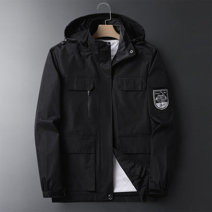 Waterproof Men's Rain Jacket - Hooded Colorblock, Packable