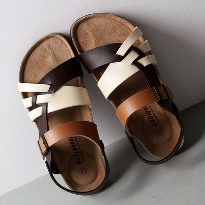 Lightweight Men's Sandals - Hollow-Out Design, Cork Footbed, Casual Everyday Wear