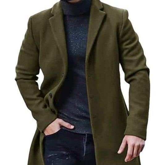 Cappotto da uomo in tweed raffinato caldo - poliestere di media lunghezza