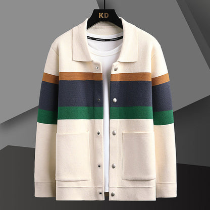 Soft Mens Cardigan Jacket - Relaxed Lapel, Polyester Casual