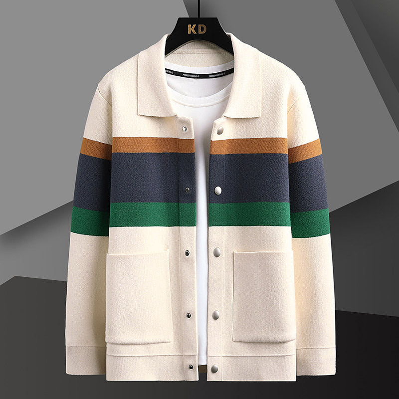 Soft Mens Cardigan Jacket - Relaxed Lapel, Polyester Casual