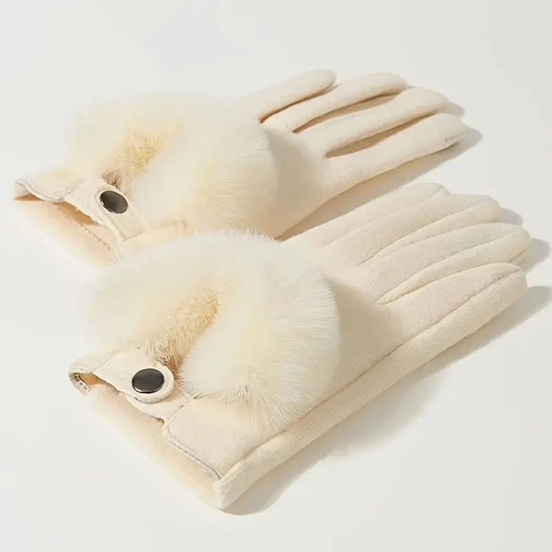 Insulating Women’s Winter Gloves – Faux Fur Trim, Cashmere