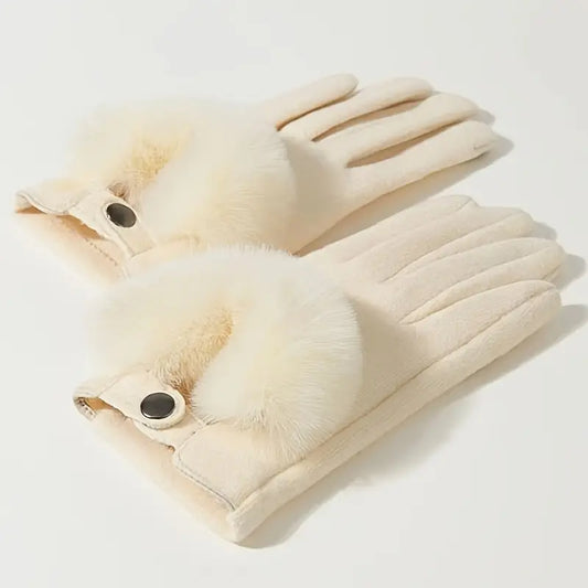 Insulating Women’s Winter Gloves – Faux Fur Trim, Cashmere