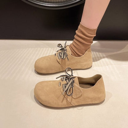 Ballerine leggere da donna - stringate, punta tonda, in suede, casual per uso quotidiano tutto il giorno