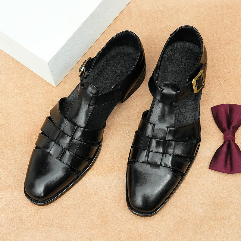 Breathable men's sandals - three-strap, genuine leather, for summer business casual