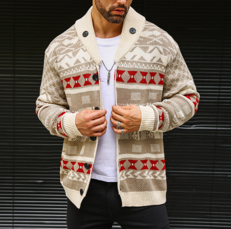 Warmer, strukturierter Herrenpullover mit Schalkragen, dicker Strick