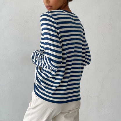 Lightweight Women’s Long Sleeve Sweater - Striped Knit