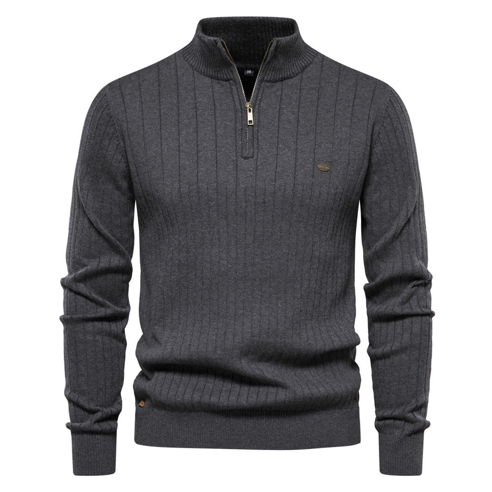 Atmungsaktiver Herren-Halbzip-Pullover – Gerippte Baumwolle, Herbst