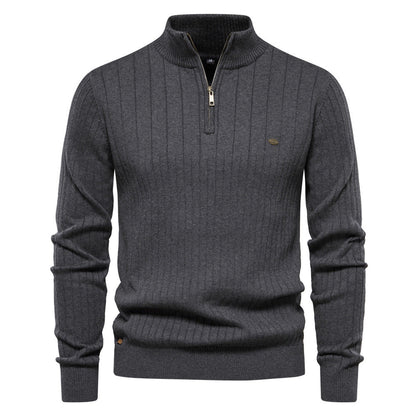 Atmungsaktiver Herren-Halbzip-Pullover – Gerippte Baumwolle, Herbst