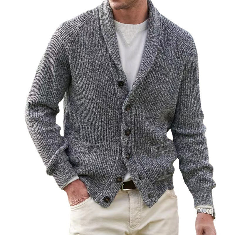 Varm herre sjalcardigan - ribstrik, flere knapper, afslappet