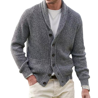 Varm herre sjalcardigan - ribstrik, flere knapper, afslappet