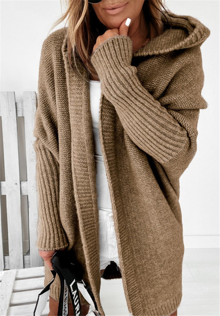 Warm Women's Hooded Cardigan - Batwing Knit, For Autumn