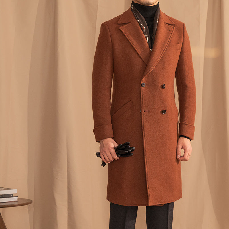 Warm Mens Overcoat - Double-Breasted Midlength Wool Winter