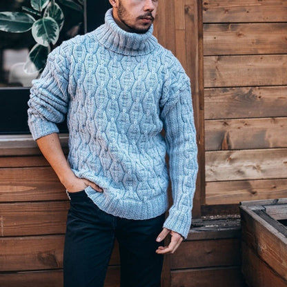 Warm Men's Turtleneck Sweater - Cable Knit, Wool Winter